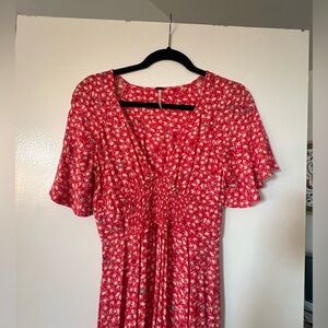 Free People red midi floral dress XS